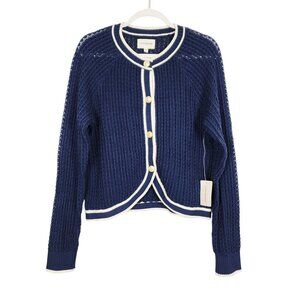 Lucky Brand Navy & White Knit Button Cardigan Sweater Womens M Lightweight New